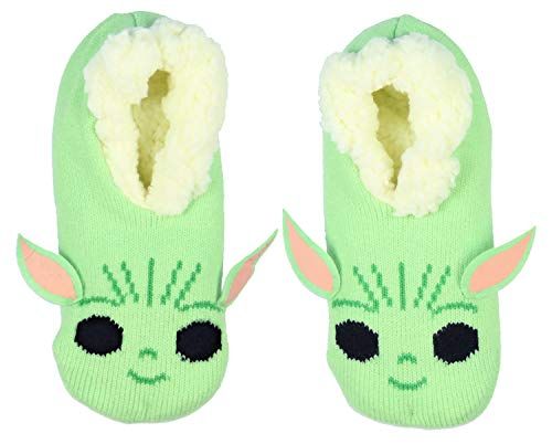 Women's Sherpa Lined Slipper Socks - No-Slip Sole, Mandalorian Baby Yoda