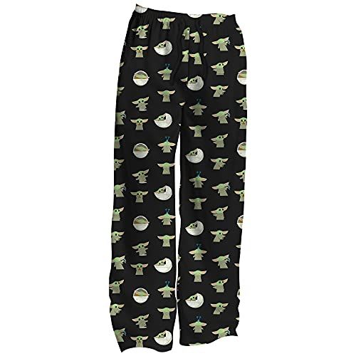 Baby Yoda At Play Pajama Sleep Pants The Mandalorian, Allover Print, Medium, Black