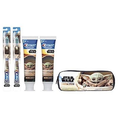 OralB Kids The Mandalorian Gift Set - 2 Manual Toothbrushes and 2 4.2 oz Standup Tube Toothpaste