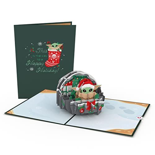 Grogu Happy Holidays PopUp Xmas Card Handcrafted 3D, The Mandalorian, 5 x 7