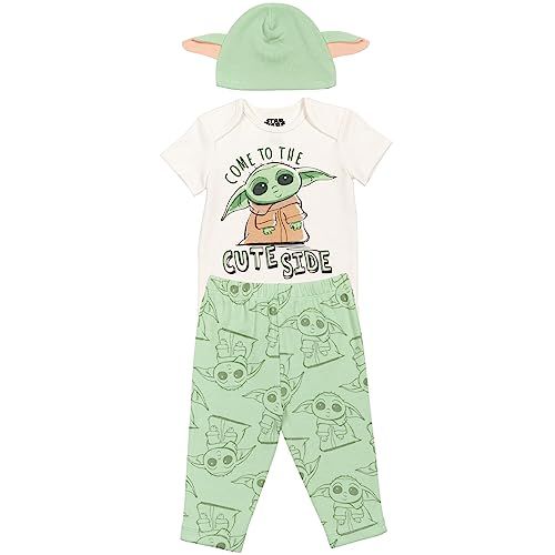 Newborn Baby Boys Bodysuit Pants and Hat 3 Piece Outfit Set - Newborn, The Mandalorian