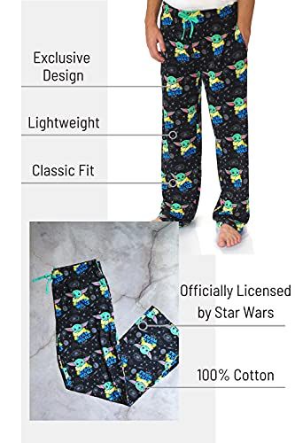 Galaxy Grogu Yoda Adult Lounge Sleep Pajama Pants for Men - Black, Medium