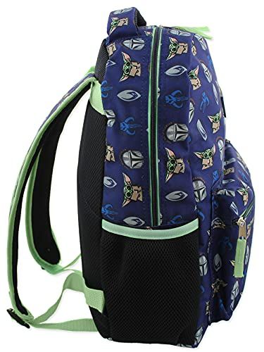 Mandalorian Baby Yoda Boy's Girl's Adult 16 Inch School Backpack (One Size, Blue/Green)