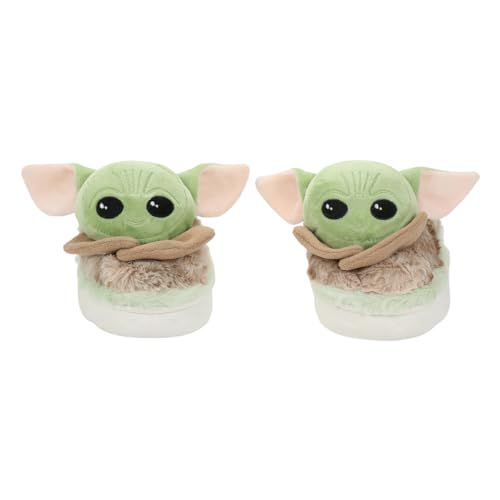 3D Grogu Character Head Adult Green & Brown Plush Slippers - XL