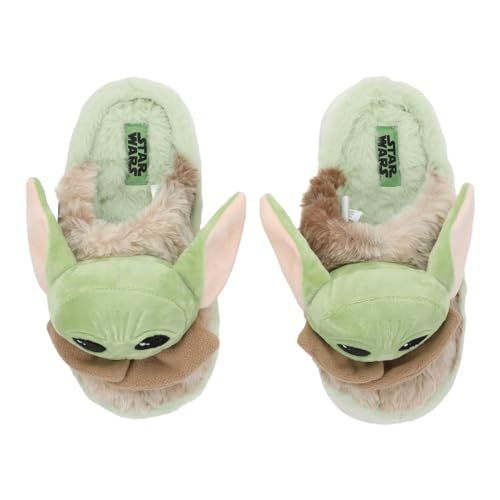 3D Grogu Character Head Adult Green & Brown Plush Slippers - XL