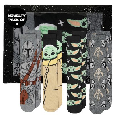 Baby Yoda Mandalorian Crew Socks for Adults, 4 Pairs in Gift Box