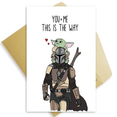 Funny Baby Yoda Valentine’s Day Card, Mandalorian Theme