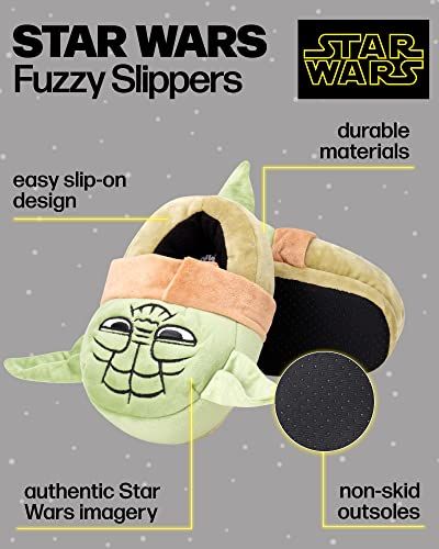 Boys' Slippers 3D Baby Yoda Plush Fuzzy, Darth Vader, Shoe Size 11-5, Yoda