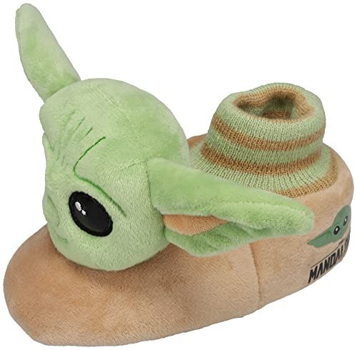 Baby Yoda Toddler Slippers - The Mandalorian Grogu Fullbody Socktop, Green (Toddler Size 5/6)