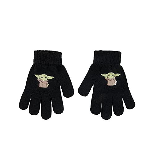 All Over Print Boy's Cuff Beanie & Gloves Set - Black, Mandalorian Grogu