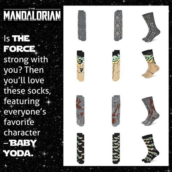 Baby Yoda Mandalorian Crew Socks for Adults, 4 Pairs in Gift Box