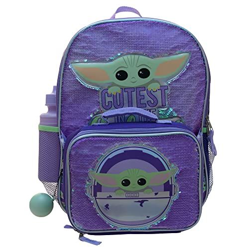 Baby Yoda Girls' 4 Piece Backpack Set, The Mandalorian, Purple