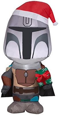 Christmas Airblown Inflatable Mandalorian with Gift Box, 3.5 ft Tall, Grey