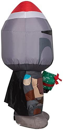 Christmas Airblown Inflatable Mandalorian with Gift Box, 3.5 ft Tall, Grey