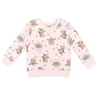 Big Girls' French Terry Pullover Sweatshirt - Pink, Sizes 7-8, The Mandalorian Baby Yoda
