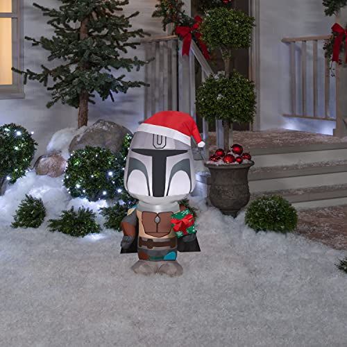 Christmas Airblown Inflatable Mandalorian with Gift Box, 3.5 ft Tall, Grey