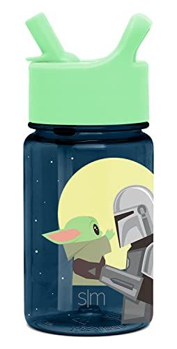 Kids Water Bottle - Plastic BPA-Free Tritan Cup with Leak Proof Straw Lid, 12oz, Moonlit Mandalorian