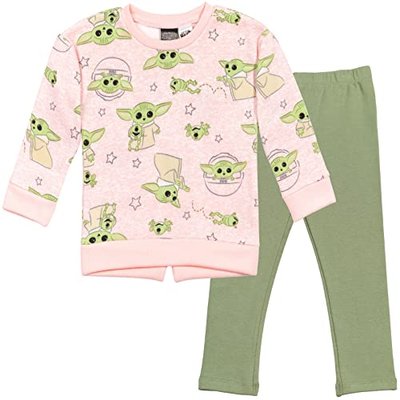 The Mandalorian The Child Little Girls Fleece Sweatshirt Legging Set in Pink/Green (Size 6-6X)