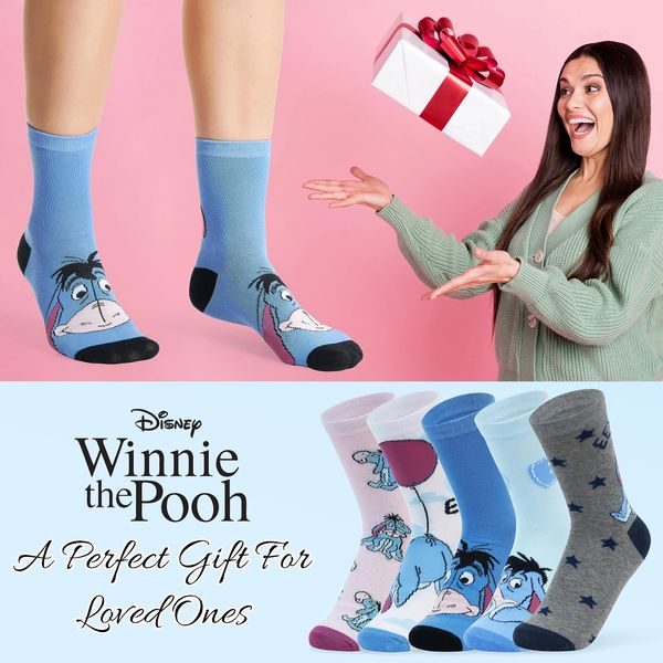 Women's Stitch Socks The Mandalorian, Mickey Minnie Mouse, Princess Eeyore, Calf Length (Blue Eeyore)