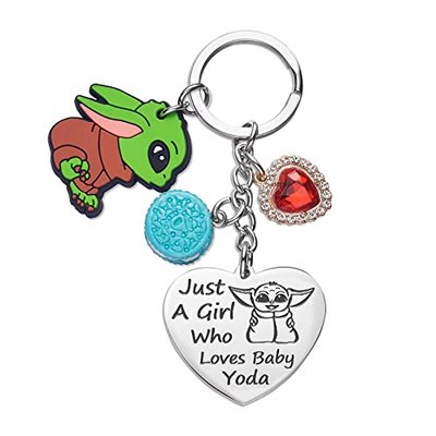 Baby Yoda Mandalorian Heart Keychain - Cute Gift for Daughters & Teen Girls