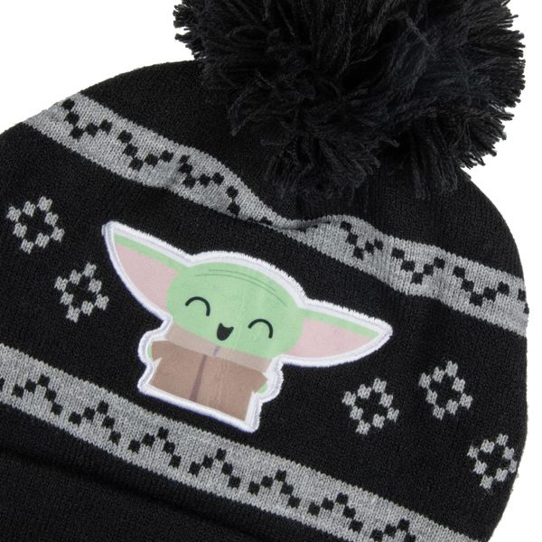 Chibi Grogu Boy's Cuff Beanie & Gloves Set - Mandalorian, Black