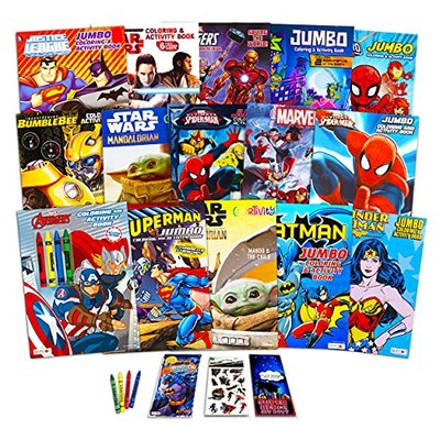 Superhero Coloring Book Assortment for Kids, Avengers, Spiderman, Mandalorian, 48 Books