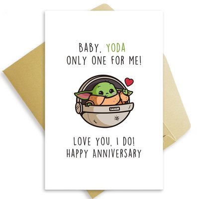 Mandalorian Anniversary Card - Cute, Funny, for Partner, 'Love You I Do' Theme