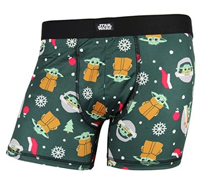 Men's Grogu Baby Yoda Holiday Boxer Briefs Underwear, Green Medium