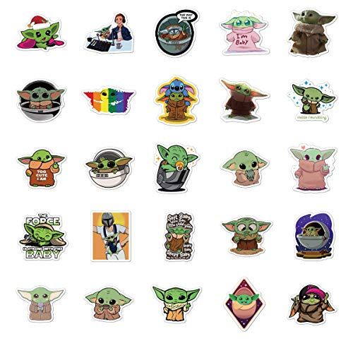 Baby Yoda Stickers - 50 Pcs, Mandalorian Decals for Flask, Laptop, Guitar, Car