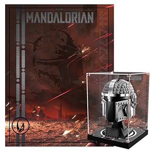 Acrylic Display Case for Mandalorian Helmet Model - Customized, Clear Box with Painted Background, 7.5x7.5x10.3 inches