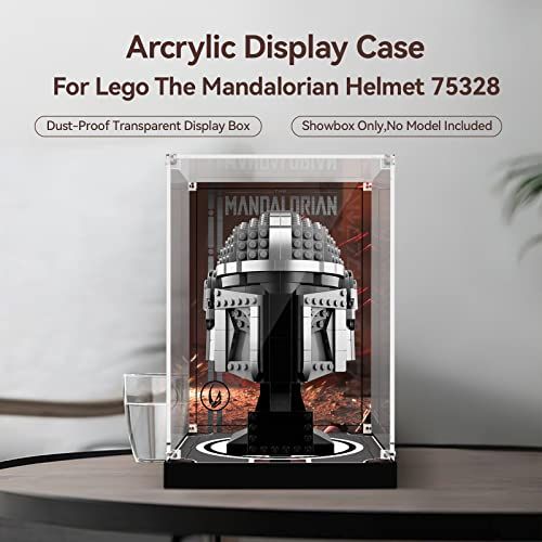 Acrylic Display Case for Mandalorian Helmet Model - Customized, Clear Box with Painted Background, 7.5x7.5x10.3 inches