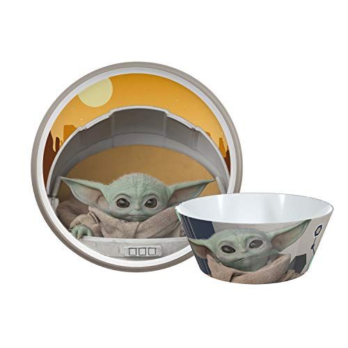Mandalorian Kids Dinnerware Set - Melamine Plate and Bowl, Baby Yoda, BPA-Free