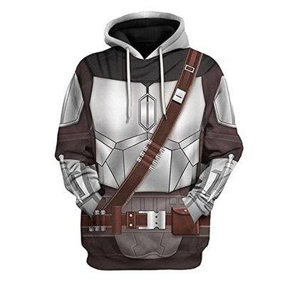 Unisex Mandalorian Hoodie Cosplay Costume 3D Pullover Sweatshirt Zip Jacket (XXL, Silver)