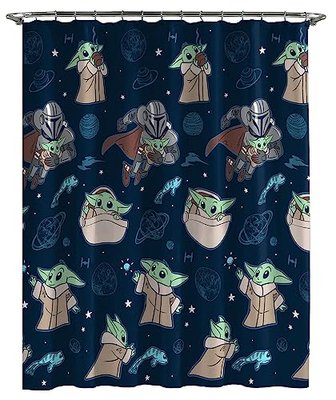 The Mandalorian Across The Galaxy Kids Fabric Shower Curtain, Featuring Baby Yoda/Grogu, 70 x 72 inches