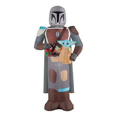 Gemmy 6.5' Christmas Inflatable Mandalorian and Yoda The Child Holding a Christmas Ornament - Indoor/Outdoor Decoration, Multi, 5486