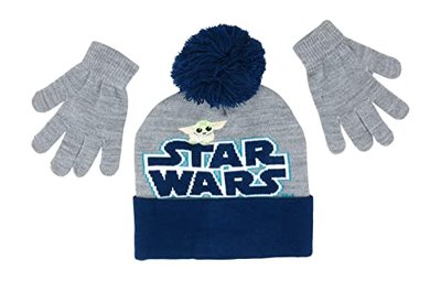 Grogu Baby Yoda Logo Kids Beanie Hat and Gloves Set