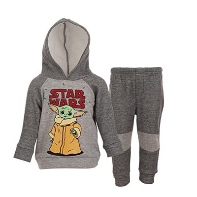 Mandalorian Baby Yoda Boys Fleece Hoodie & Pants Set - Grey, Size 7-8