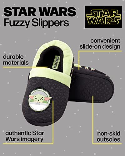 Boys' Slippers - Mandalorian Baby Yoda Fuzzy Slippers, Non-Skid Sole, Sizes 4-5, Baby Yoda
