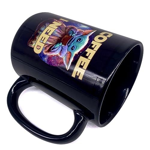 Grogu Quote Coffee Mug, COFFEE I NEED, 11oz Black Ceramic, The Mandalorian TV Series