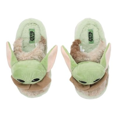 3D Grogu Character Head Adult Green & Brown Plush Slippers - XXL Extra Large