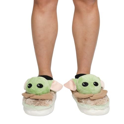 3D Grogu Character Head Adult Green & Brown Plush Slippers - XXL Extra Large